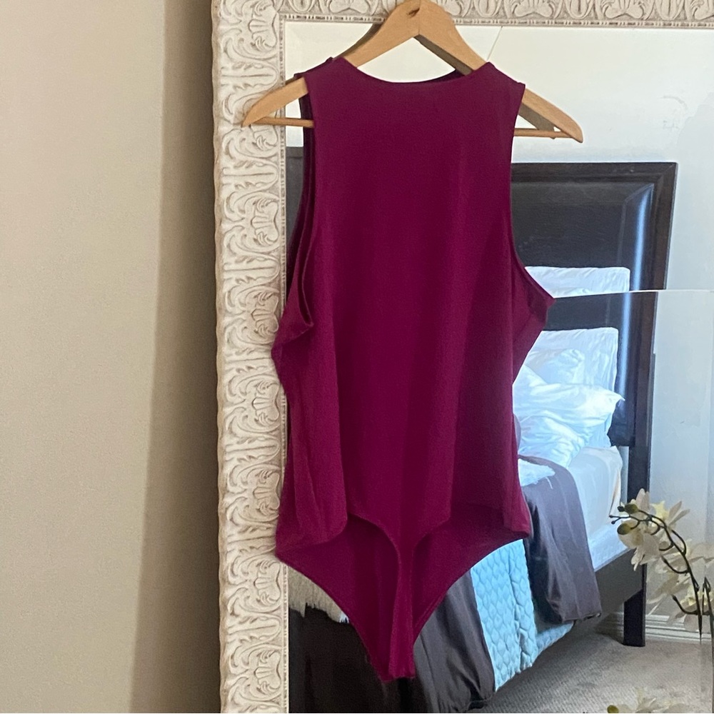 Express Magenta Silky High Neck Thong Sleeveless Women's Bodycon Bodysuit - Picture 8 of 8